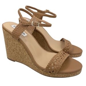 STEVE MADDEN Mio cork faux leather beige wedge sandals women’s Size 11